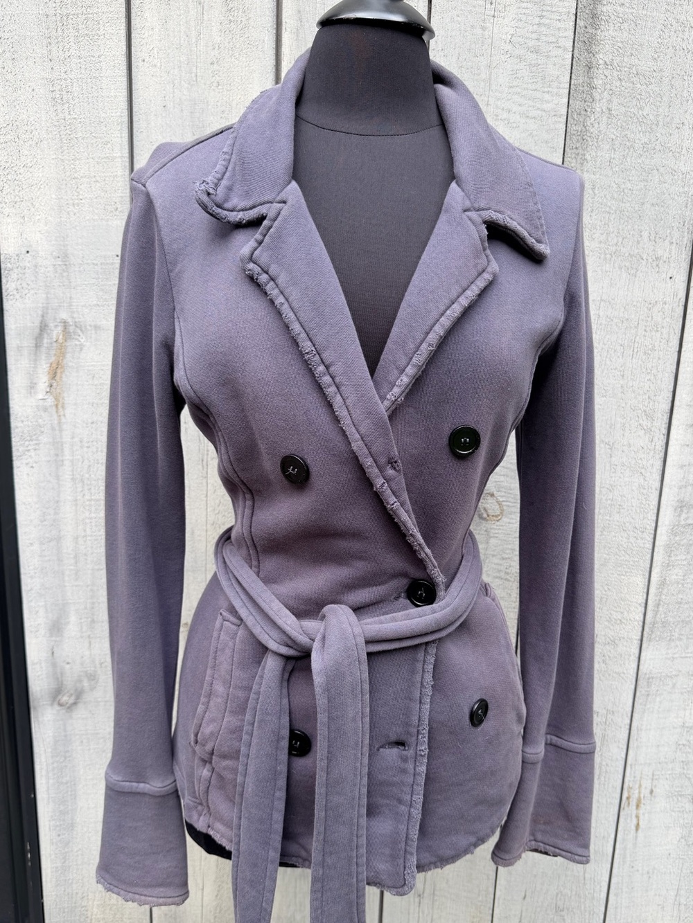 James Perse Double-Breasted Belted Blazer in Slate Blue/Gray